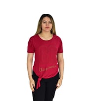 Kadın Kabarma Yazılı Tişört 40668 ST00252 (Bordo)