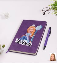 BK Gift Kişiye Özel Kadın Diş Hekimi Karikatürlü Mor Termo Deri Defter Kalem Seti Model 2