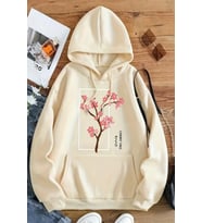 Cherry Tree Baskılı Oversize Sweatshirt (Bej)