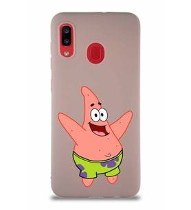 Samsung Galaxy A30 Soft Premier Kapak Patrick Yıldız Tasarımlı Silikon Kılıf - Pudra (Şeffaf)