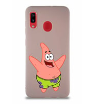 Samsung Galaxy A30 Soft Premier Kapak Patrick Yıldız Tasarımlı Silikon Kılıf - Pudra (Şeffaf)