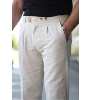 Tasarım İtalyan Model Keten Pantolon (Krem)