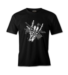 Skeleton Hand Holding Drumsticks Siyah Erkek Tshirt