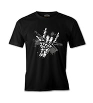 Skeleton Hand Holding Drumsticks Siyah Erkek Tshirt