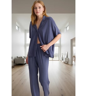 Kadın Rahat Kalıp Viskon Süprem Örme Pijama Takımı Seçkin Malzeme Trend Tasarım (Antrasit)