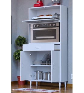 Eliusta Avelin Kapaklı Mini/Midi Fırın Dolabı 70 cm Beyaz Çok Fonksiyonlu 70x163,4x32,5 cm Mutfak Dolabı