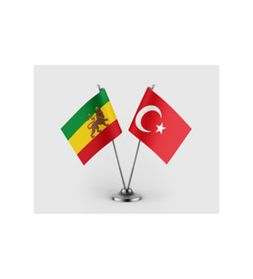 Etiyopya İmparatorluğu ve Türk Bayrağı İkili Saten Masa Bayrağı Takımı