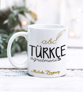 Türkçe Öğretmeni Tasarımlı Kişiye Özel Kupa Bardak (Beyaz)