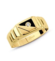 Erkek Kare Taşlı Çizgi Mineli Yüzük (Gold)