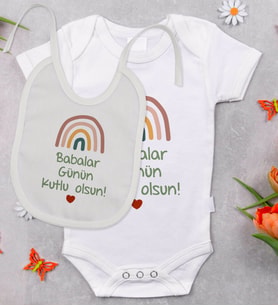 BK Kids Babalar Günü Tasarımlı Bebek Body Zıbın ve Mama Önlüğü Hediye Seti - Model 2