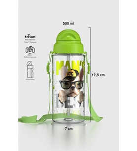 Renga Migo Desenli 500 ml Askılı Pipetli Tritan Çocuk Matara 912004 Pembe (Yeşil)