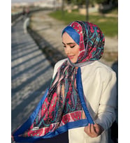 Etnik Desen Queen Şal Saks Mavi