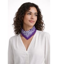 Mor Etnik Desenli Saten Fular 48x48 cm Kare Bandana – Şal Motifli