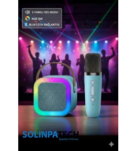 Karaoke Mikrofonlu Kablosuz Bluetooth Rgb Işıklı 5 Ses Efektli Hd Stereo Ses Usb/sd K12 Hoparlör Mavi