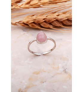 Pembe Kuvars Taşlı Damla Rodyumlu Gümüş Yüzük 3660