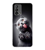 PrintiFy Oppo A74 4G ile Uyumlu Kedi 2 Kamera Korumalı Şeffaf Kılıf