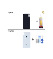 iPhone XS Gümüş Arka Kapak Arka Cam Batarya Kapağı Lazer Kesim Kapak Pil Kapağı + B-7000 Yapıştırıcı + Tamir Seti
