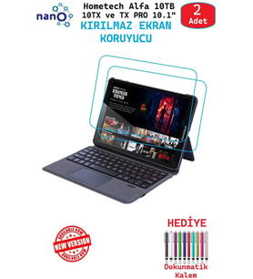 2 ADET Hometech Alfa 10TX-PRO 10TB 10.1" Tam Uyumlu Ekran Koruyucu Şeffaf Cam Nano HD Esnek Kırılmaz