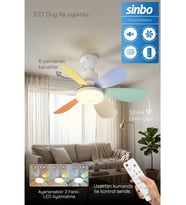 Sinbo SF-7708 3 LED Aydınlatmalı Sessiz Tavan Vantilatörü Kumandalı 6 Kanatlı Renkli