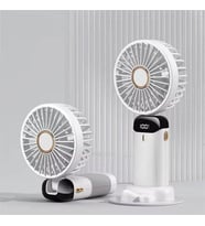 Mini El Fanı 5 Kademeli Dijital Led Göstergeli Boyun Askılı Mini Klima Vantilatör (Beyaz)