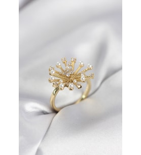 Gold Renk Karahindiba Model Zirkon Taşlı Kadın Yüzük TJ-BYK4086