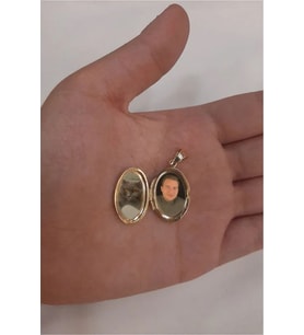 14 Ayar Altın Kapaklı Resim Yapılabilen Oval Kolye Ucu (Sarı)