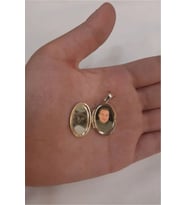 14 Ayar Altın Kapaklı Resim Yapılabilen Oval Kolye Ucu (Sarı)