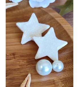 White Sparkle El Yapımı Beyaz Simli Cam Görünümlü Yıldız Küpe (Parlak Beyaz)