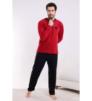 Falkon 7202 Polar Kışlık Erkek Ev Pijama Takımı Uyku Takımı (Bordo)
