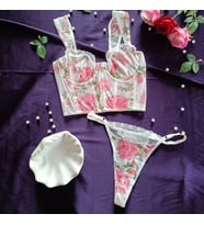 Roses Balenli Transparan Askılı Büstiyer ve Tanga Set-EKRU