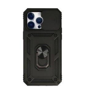 Apple İphone 14 Pro Max Kılıf Pars Lens Yüzüklü Silikon - Siyah