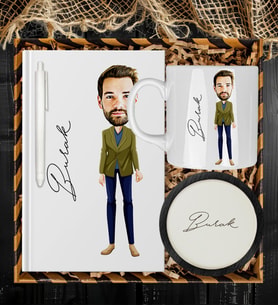 Kişiye Özel Karikatür Tasarım Defter Kalem Kupa Ve Bardak Altlığı Hediye Seti 96259