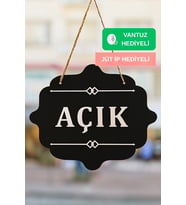 Ahşap Dekoratif Kesim Açık-Kapalı Yazısı (Siyah)