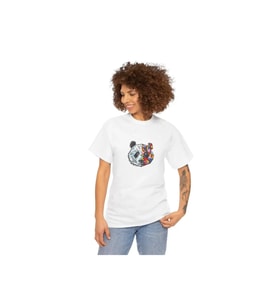 Unisex Bisiklet Yaka Baskılı T-Shirt - Beyaz