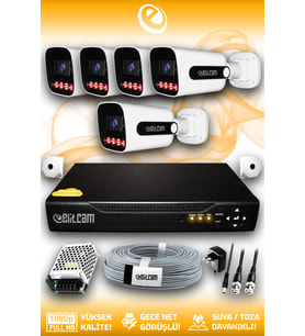 Elitcam 5 Kameralı Zebra 5 Dış Kamera Set HDD'siz 5 MP Full HD Gece Görüşlü Güvenlik Kamerası Sistemi