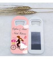30 Adet Nikah Şekeri Pembe Bisikletli Uzun Açacak Magnet 4,5x10,5 Cm Uv Nikah Şekeri Nişan Şekeri-