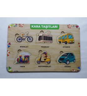 Ahşap Kara Taşıtları Puzzle Eğitici Oyuncak