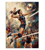 Plaj Voleybolu Smaç Vuran Kadın Dekoratif Kanvas - Mdf Ahşap Tablo