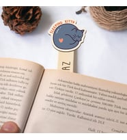 Kişiye Özel Uyuyan Kedi İsme Özel Ahşap Kitap Okuma Ayracı