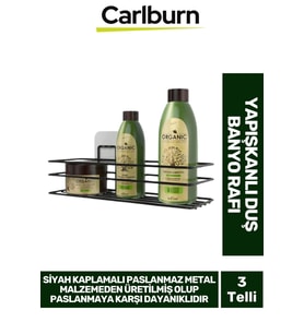 Siyah Kaplama Paslanmaz Metal Su Birikimi Yapmaz Şeffaf Yapışkanlı 5 KG Taşıyabilen Duş Banyo Rafı