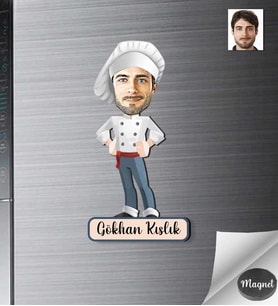 Kişiye Özel Ahcı Erkek Ahşap Magnet -1