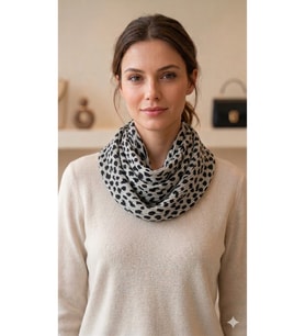 Pliseli Leopar Desenli Polyester Şal 90x90 cm – Siyah Beyaz Şık