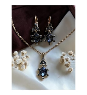 Oval Kristal Taşlı Kolye ve Küpe Seti