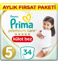 Prima Premium Care Bebek Külot Bezi 5 Beden 34 Adet