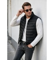 DeepSEA Erkek Slim Fit Su ve Rüzgar Geçirmez Siyah Şişme Yelek – Dik Yaka Çıtçıtlı 2701708