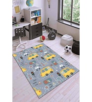 Sarı Kaymaz Tabanlı Yıkanabilir Arabalı Çocuk Halısı AR054