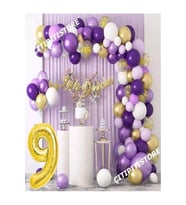 8-9 Yaş Macaron Mor Balon Zinciri Seti Gölge Mor Altın Balon Dekorasyon