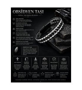 Sertifikalı Obsidyen Hematit Disk Model Doğal Taş Erkek Bileklik Kilitli Kapama