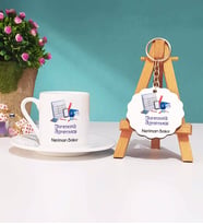 Matematik Öğretmeni Tasarımlı Kişiye Özel Matematik Öğretmeni Türk Kahvesi Fincanı ve Anahtarlık Hediye Seti