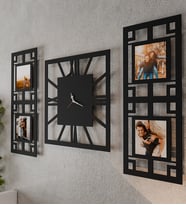 Kişiye Özel 3 Parçalı 4 Fotoğraflı Ahşap Duvar Saati